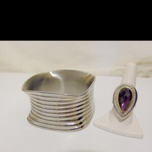 Emma Skye Ribbed Slip-on Bracelet & Pear Shape Ring Size 9